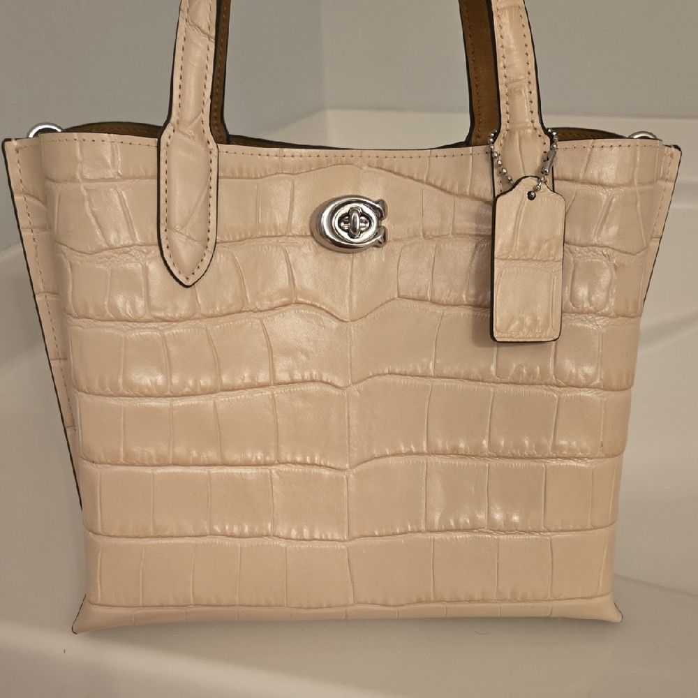 Coach Elegant Cream Crocodile-Embossed Satchel Bag